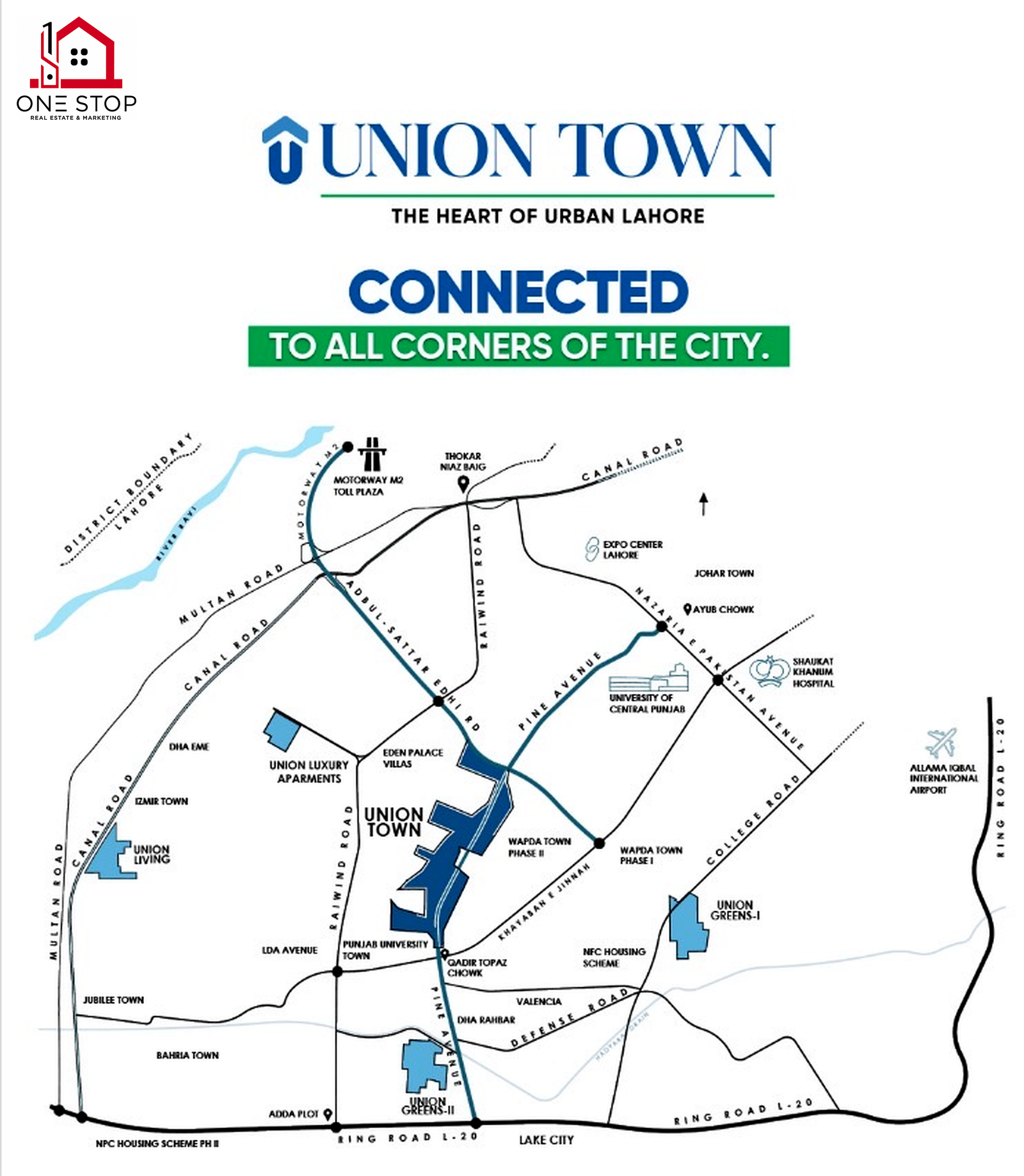 Union Town Lahore Location Map – Pine Avenue & Abdul Sattar Edhi Road