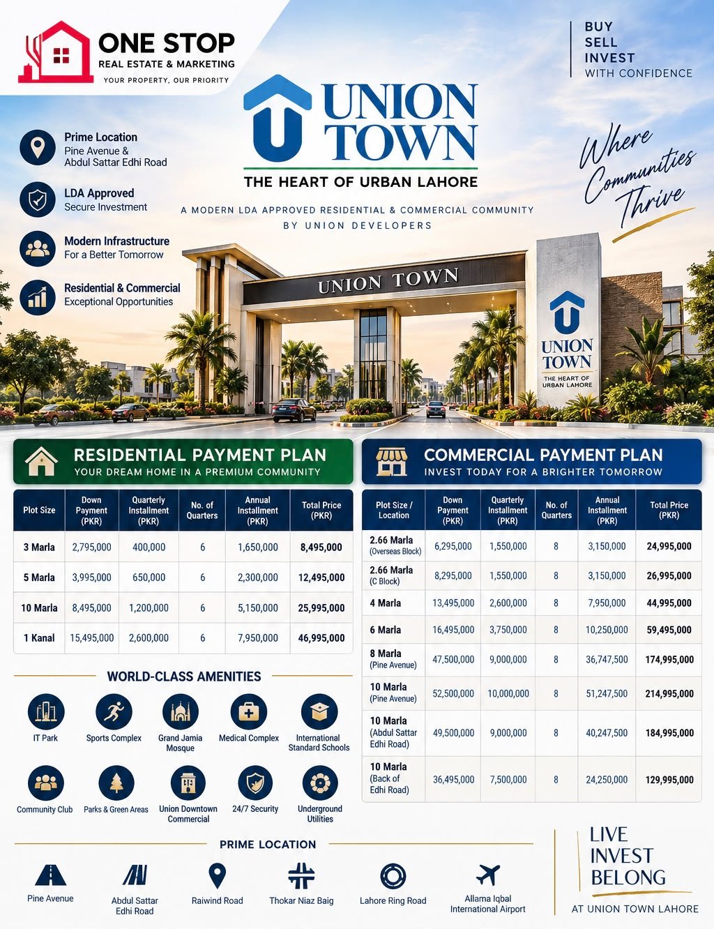 Union Town Lahore payment plan — Pine Avenue & Abdul Sattar Edhi Road