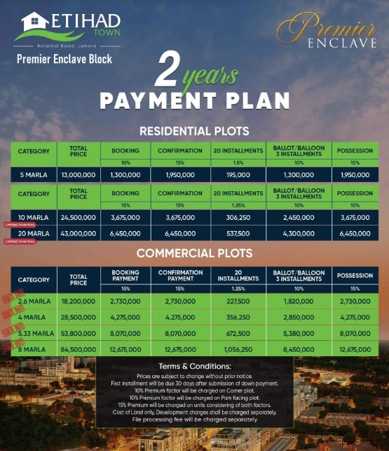 Commercial Payment Plan — Etihad Town Premier Enclave