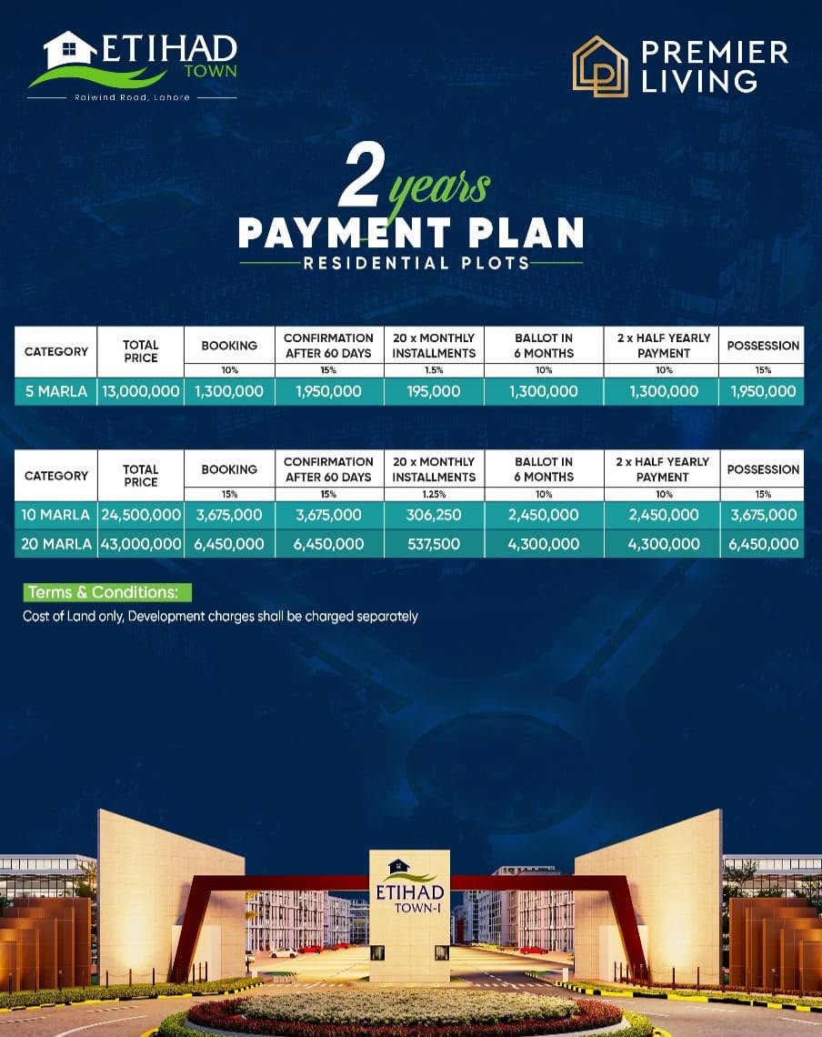 Residential Payment Plan —  Etihad Town Premier Enclave